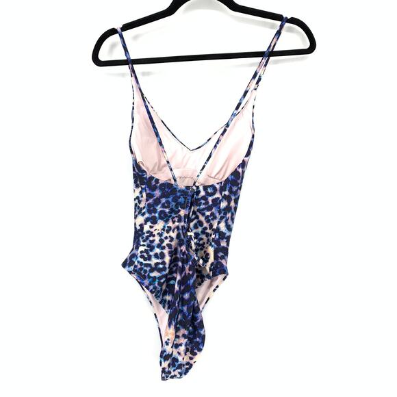 Victoria's Secret Swimsuit Women's S Leopard Print One-Piece Blue Lace Up Back - Picture 2 of 8